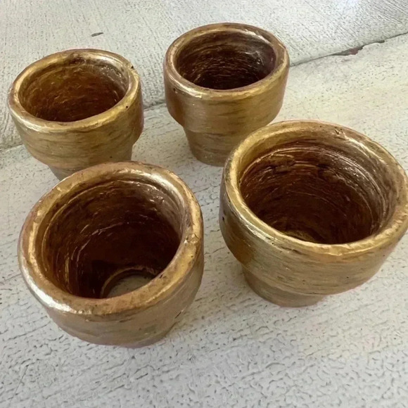 Gold Flower Pot Napkin Rings Holders Set of 4 - Picture 7 of 7